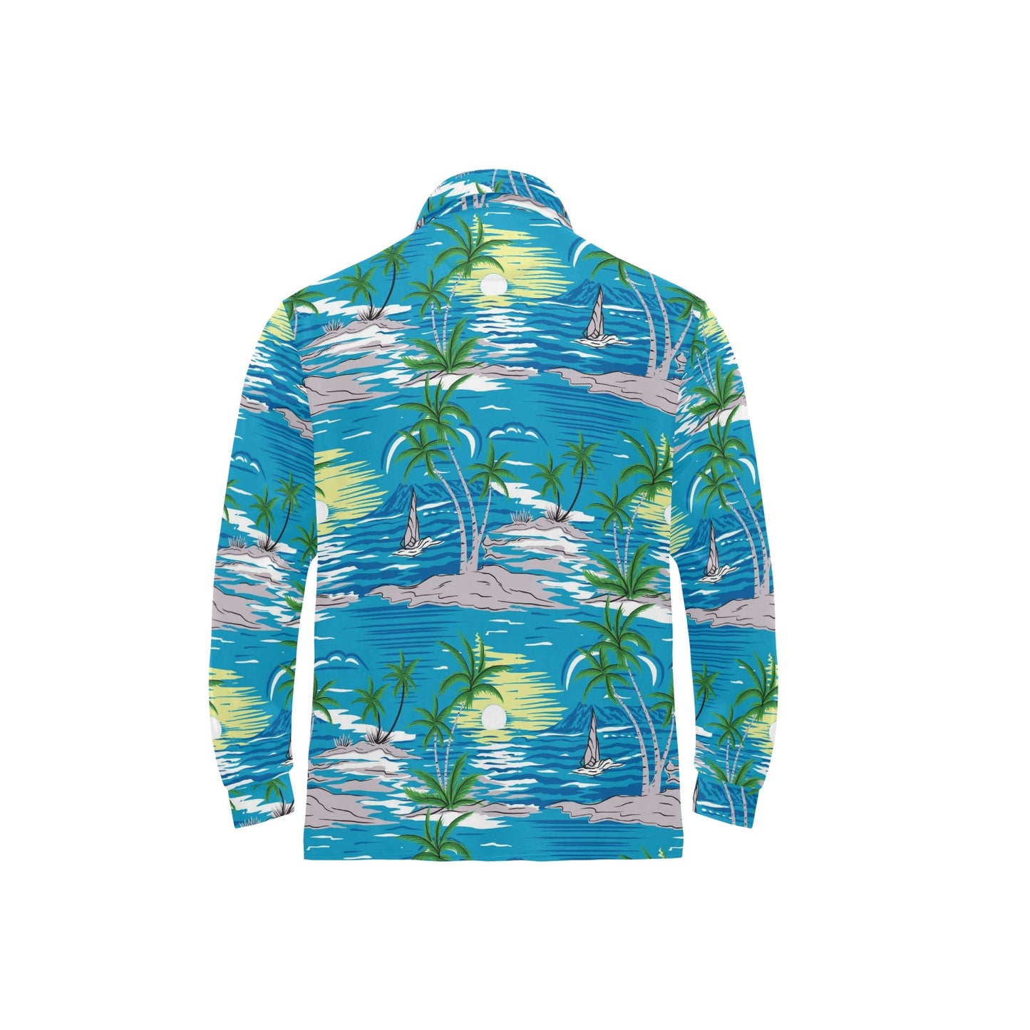 Palm Tree Beach Long Sleeve Polo Shirt For Men's