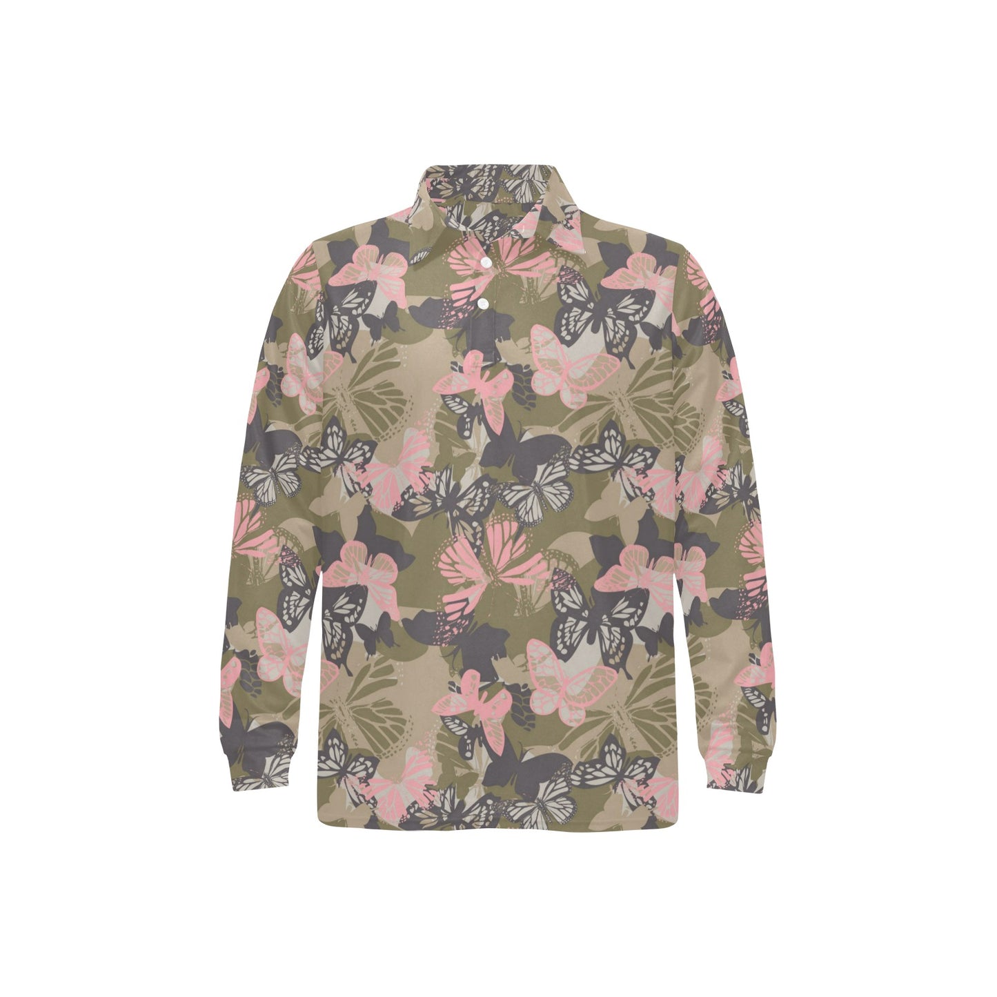Butterfly camouflage Long Sleeve Polo Shirt For Men's