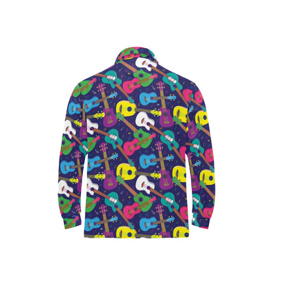 Ukulele Pattern Print Design 02 Long Sleeve Polo Shirt For Men's
