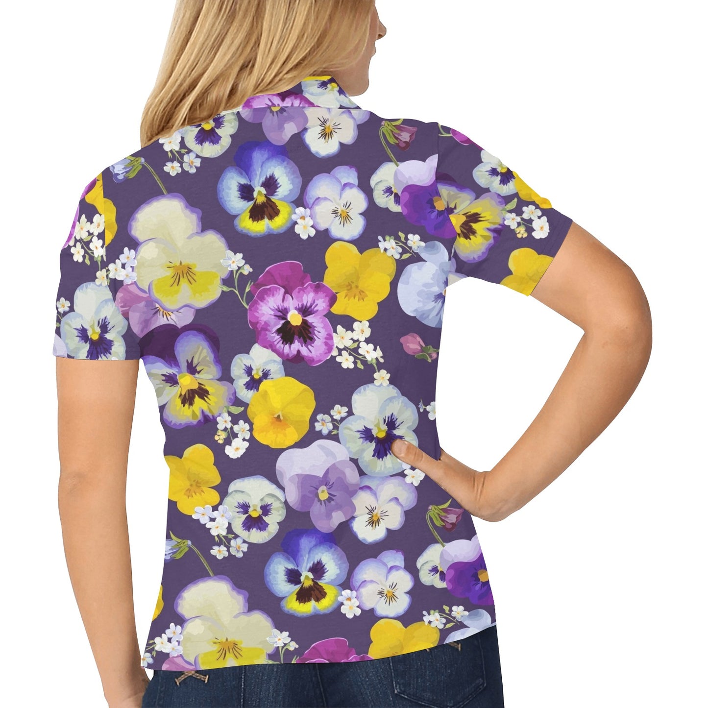 Pansy Pattern Print Design PS02 Women's Polo Shirt