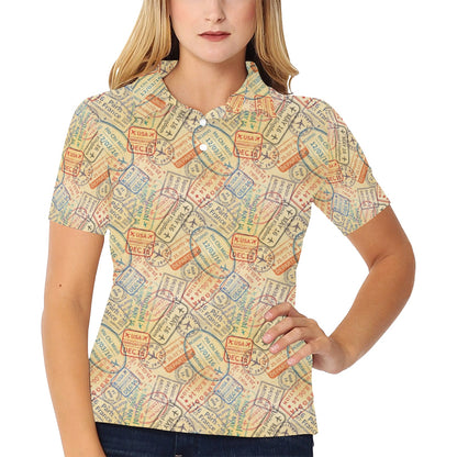 Travel Stamp Print Design LKS302 Women's Polo Shirt