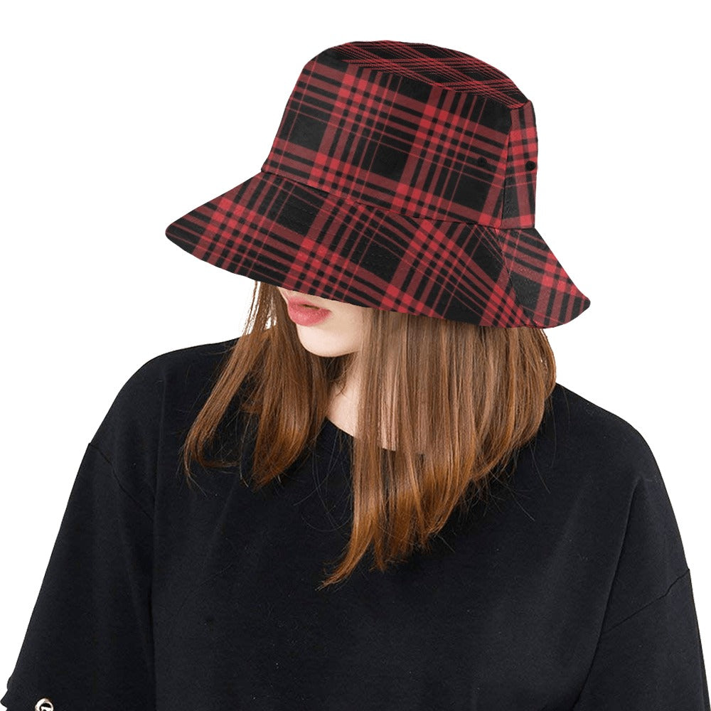 Tartan Red Black Print Design LKS303 Unisex Bucket Hat