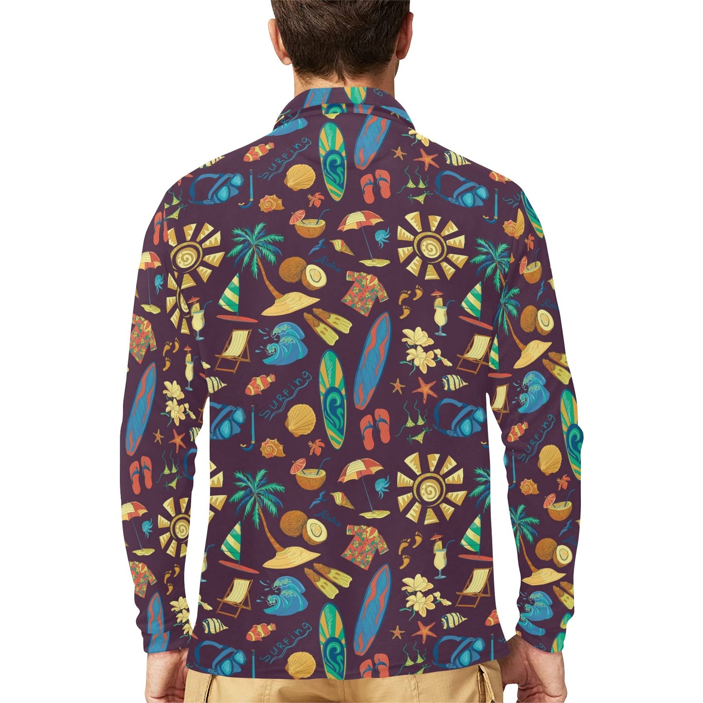 Aloha Hawaii Pattern Print Design 01 Long Sleeve Polo Shirt For Men's
