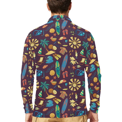 Aloha Hawaii Pattern Print Design 01 Long Sleeve Polo Shirt For Men's