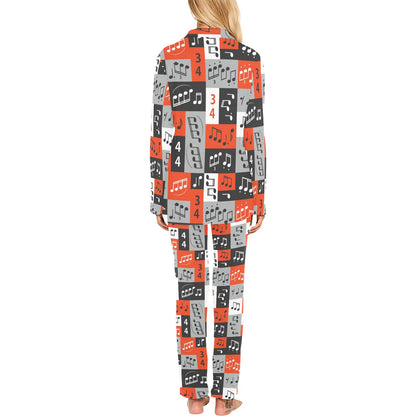Music Note Design Themed Print Women's Long Pajama Set