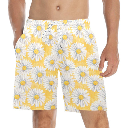 Daisy Yellow Watercolor Print Pattern Men's Swim Trunks Beach Shorts