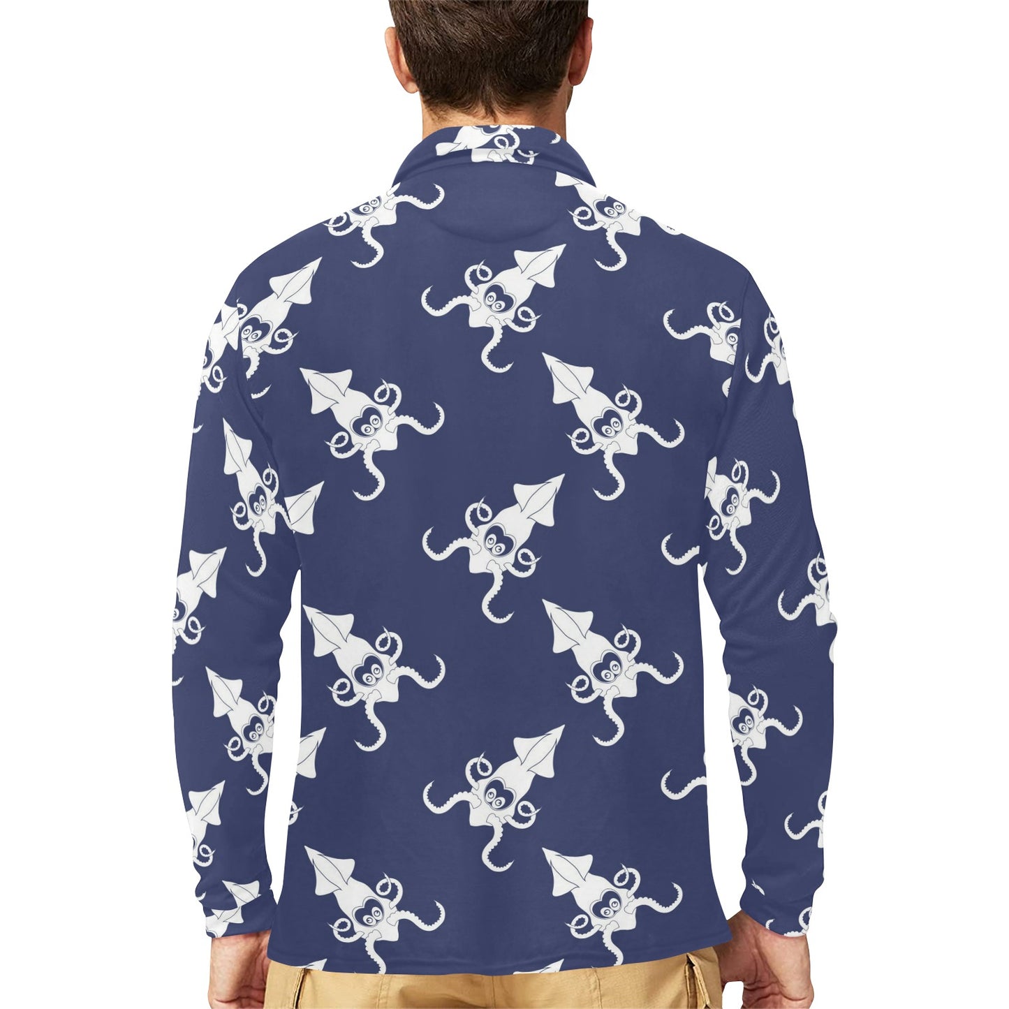 Giant Squid Pattern Print Design 02 Long Sleeve Polo Shirt For Men's
