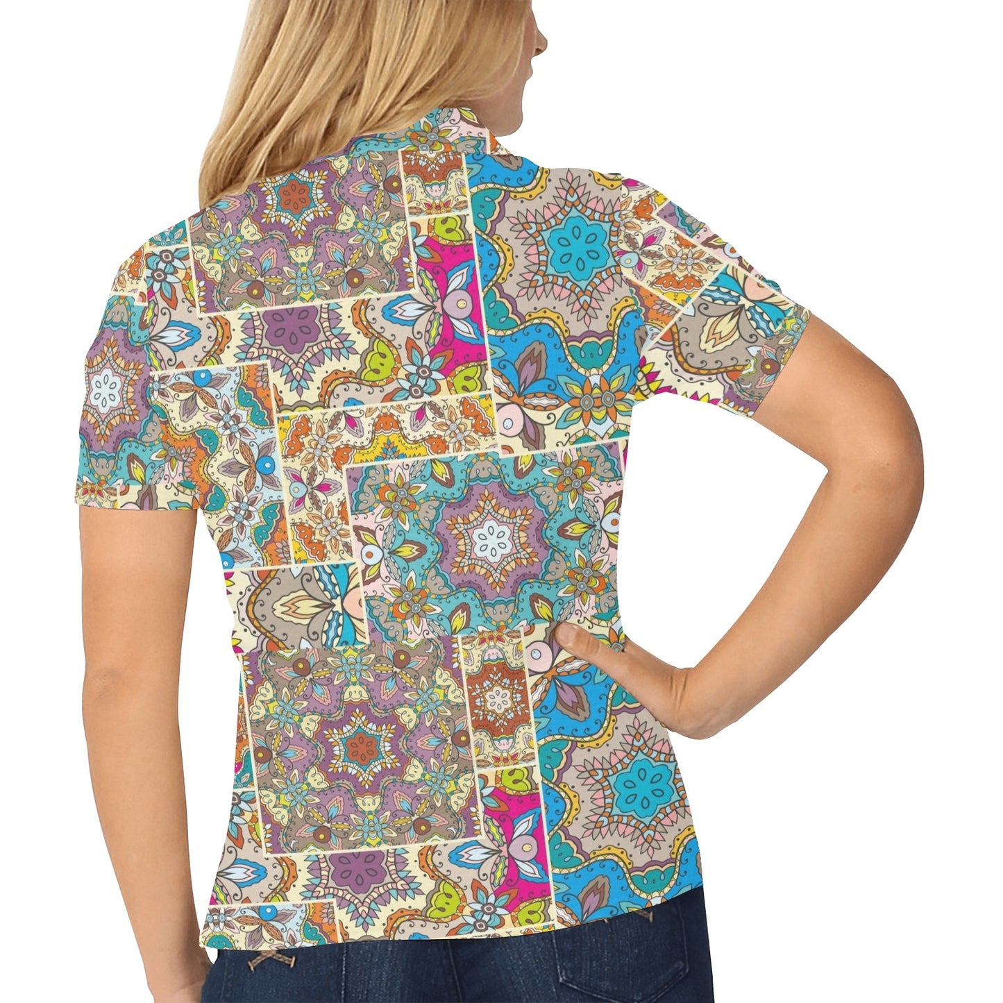 Patchwork Print Design LKS402 Women's Polo Shirt