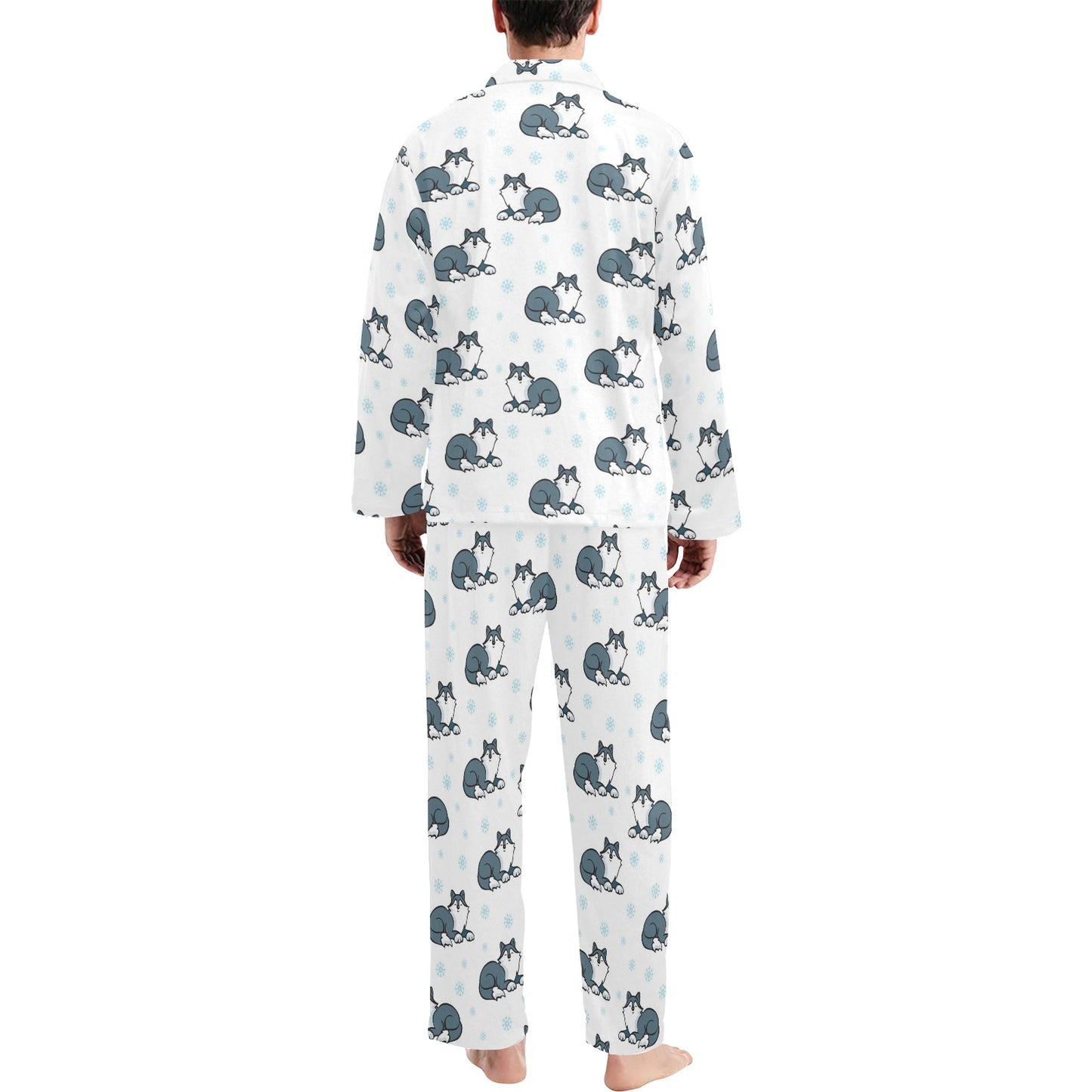 Alaskan Malamute Pattern Print Design 03 Men's Long Pajama Set