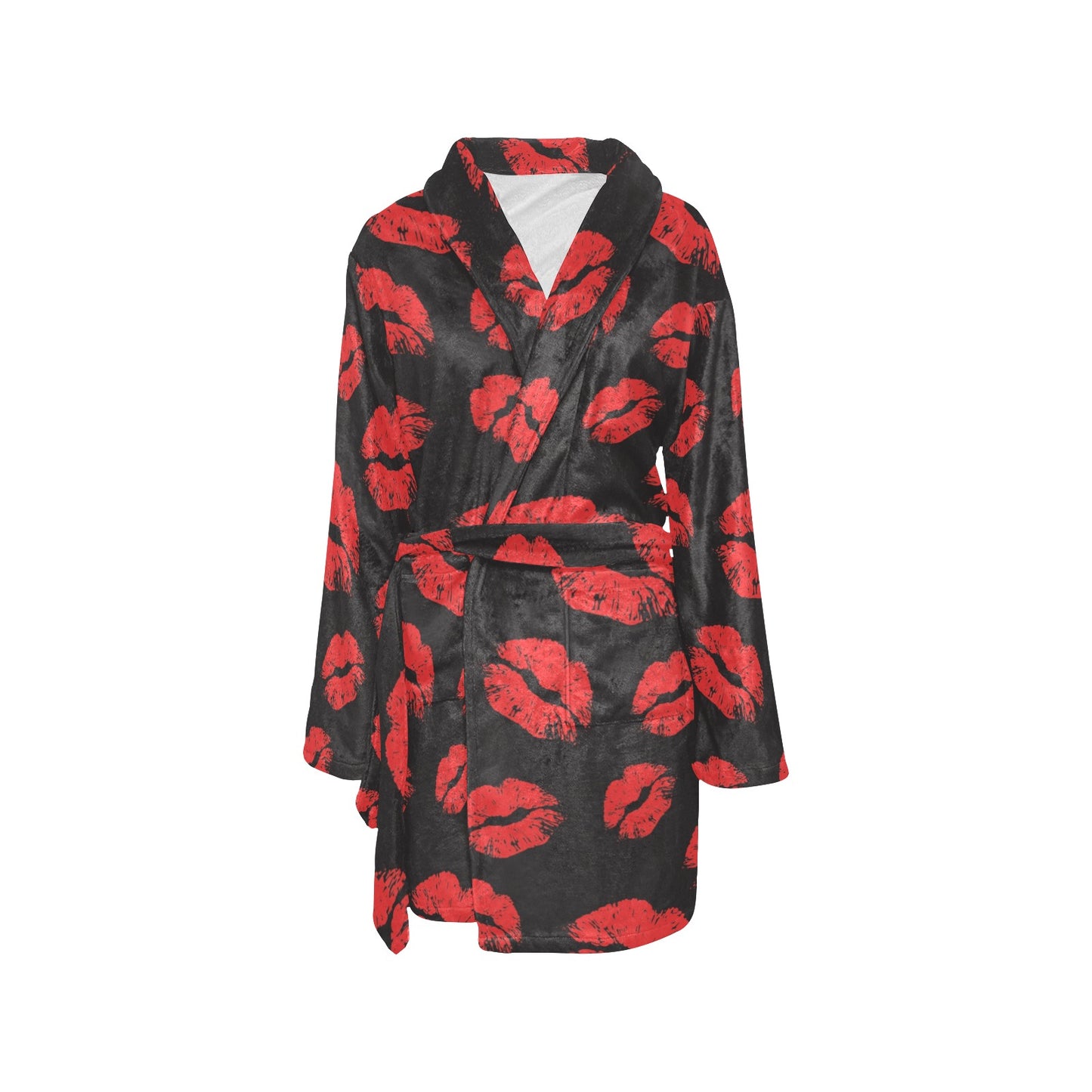 Lip Red Pattern Print Design 02 Women's Fleece Robe