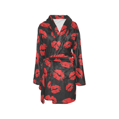 Lip Red Pattern Print Design 02 Women's Fleece Robe