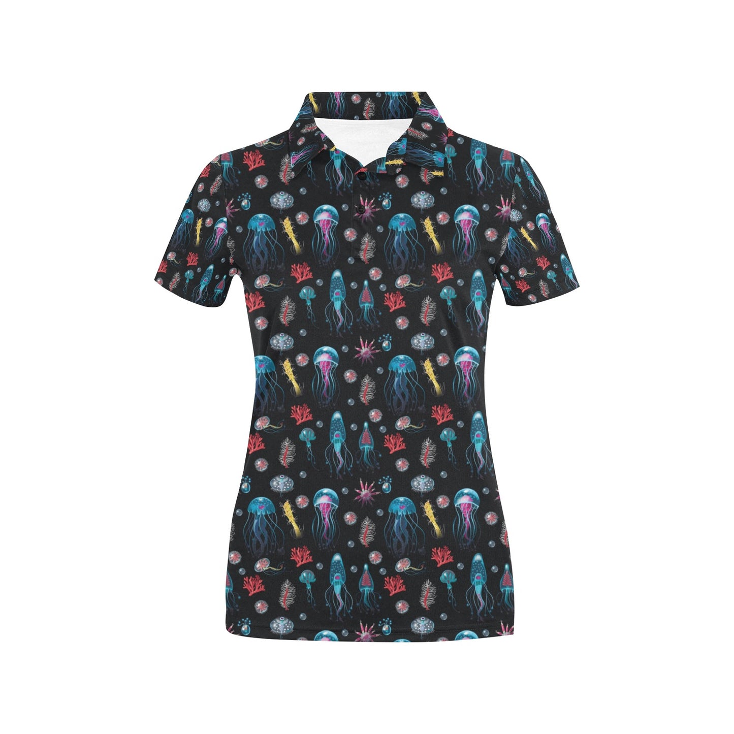 Jellyfish Underwater Print Women's Polo Shirt