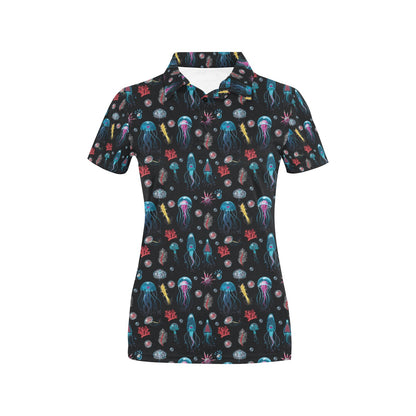 Jellyfish Underwater Print Women's Polo Shirt