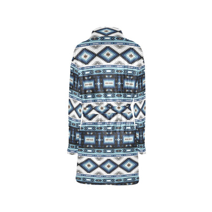 Navajo Dark Blue Print Pattern Women's Fleece Robe