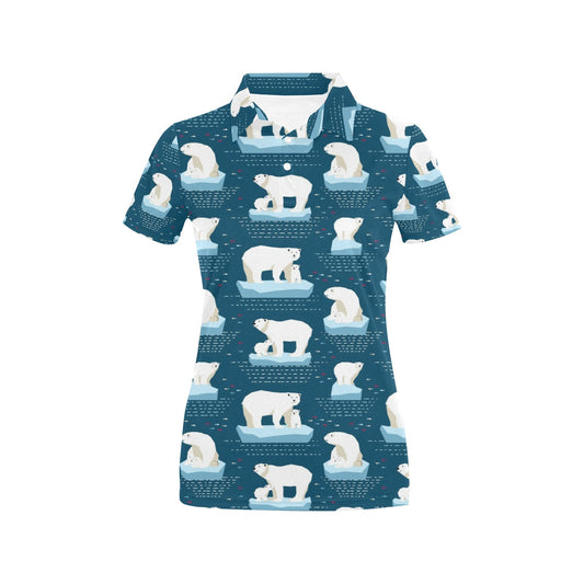 Polar Bear Pattern Print Design PB02 Women's Polo Shirt