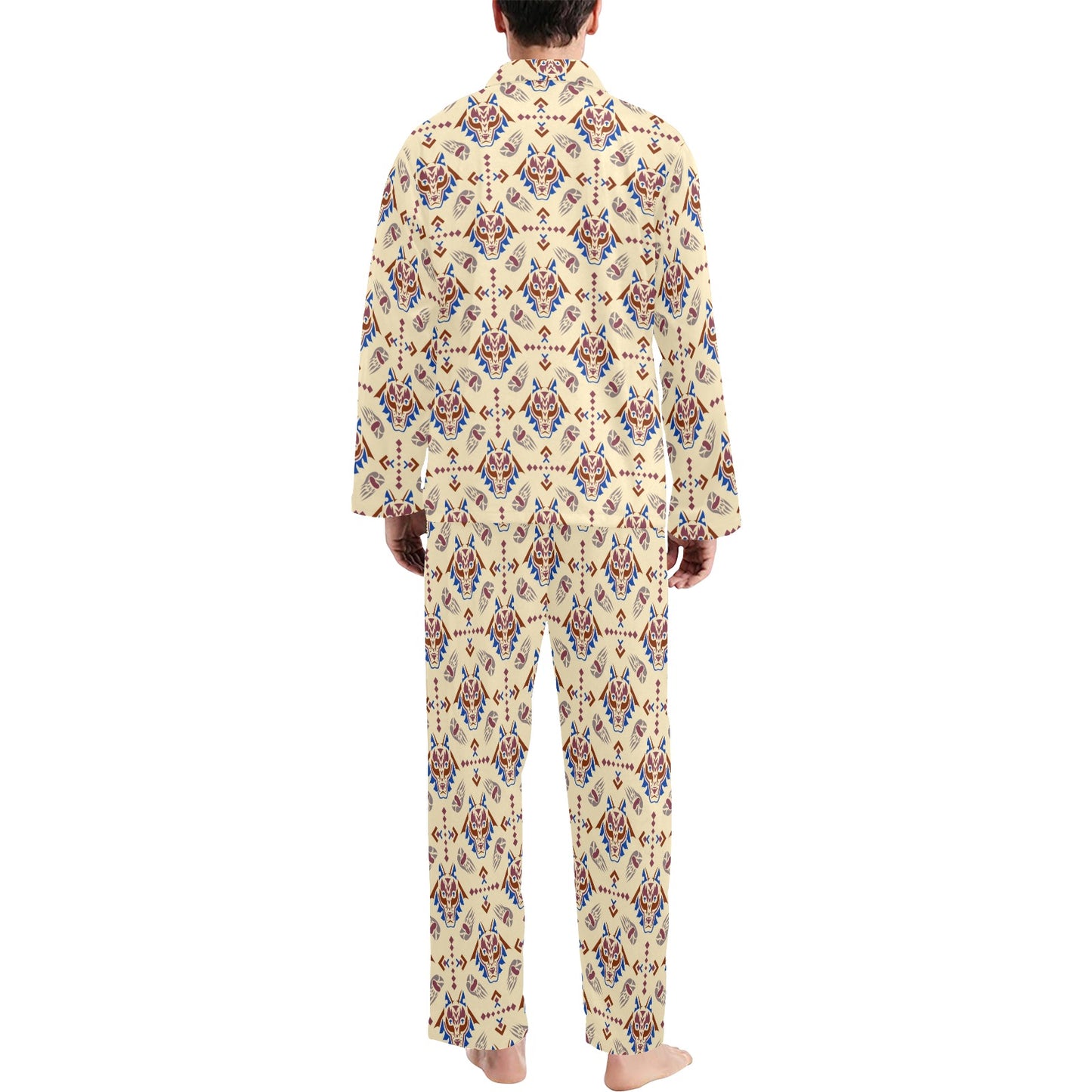 Aztec Wolf Pattern Print Design 03 Men's Long Pajama Set