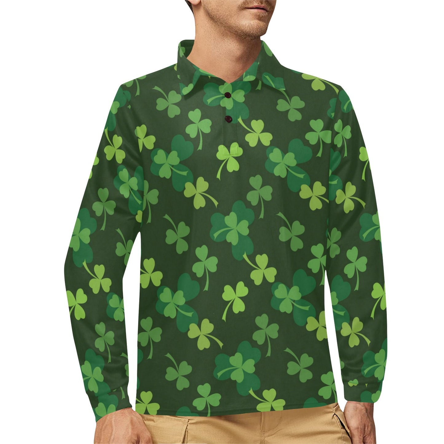 Irish Pattern Print Design 03 Long Sleeve Polo Shirt For Men's