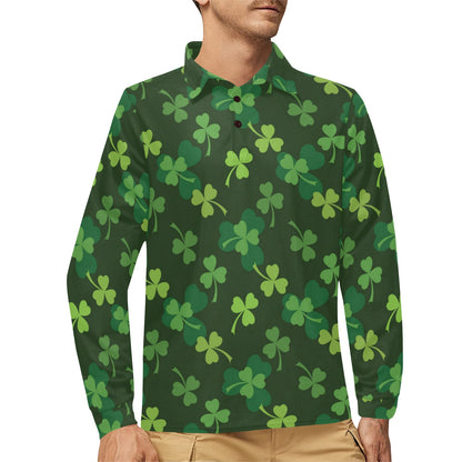 Irish Pattern Print Design 03 Long Sleeve Polo Shirt For Men's