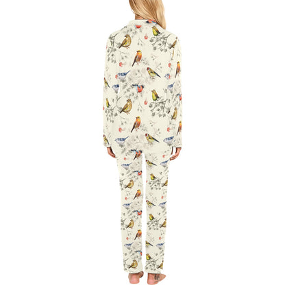 Bird Watercolor Design Pattern Women's Long Pajama Set