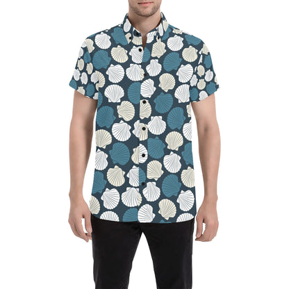 Seashell Print Design LKS3013 Men Short Sleeve Button Up Shirt