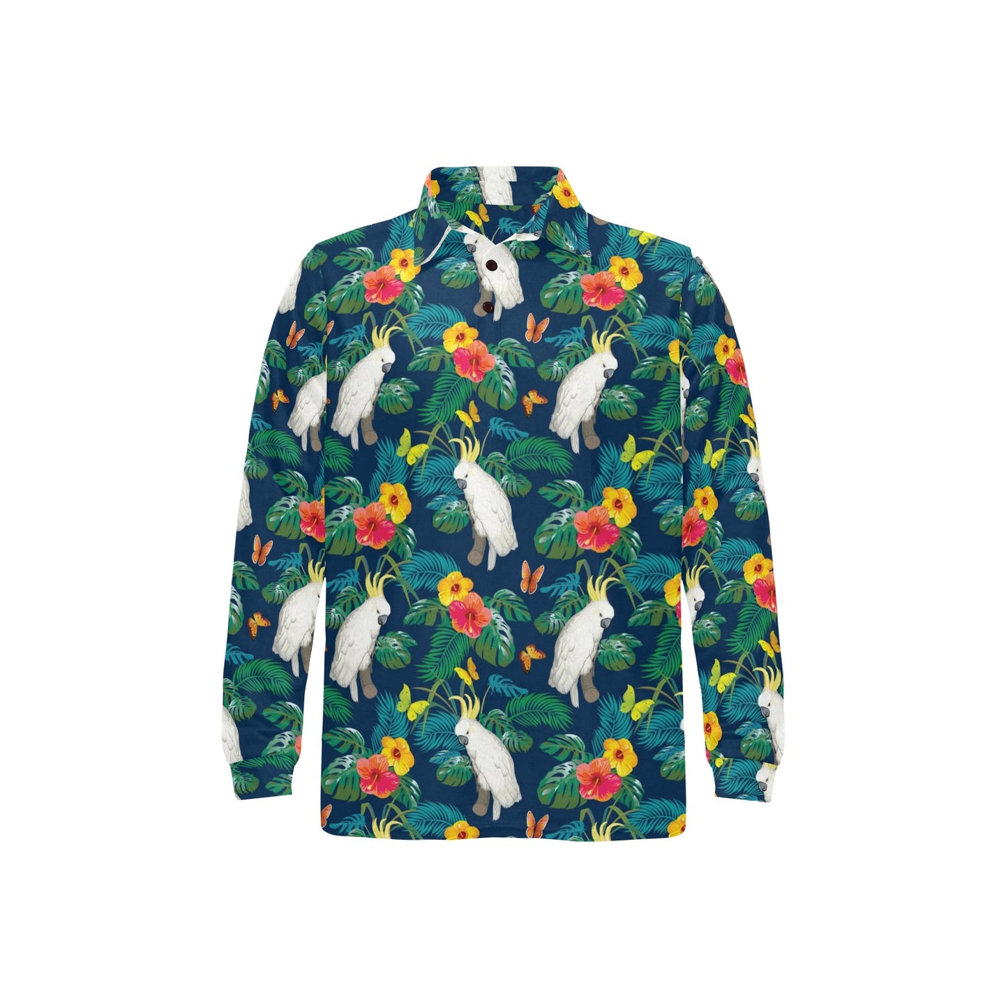 Cockatoo Tropical Pattern Print Design 02 Long Sleeve Polo Shirt For Men's
