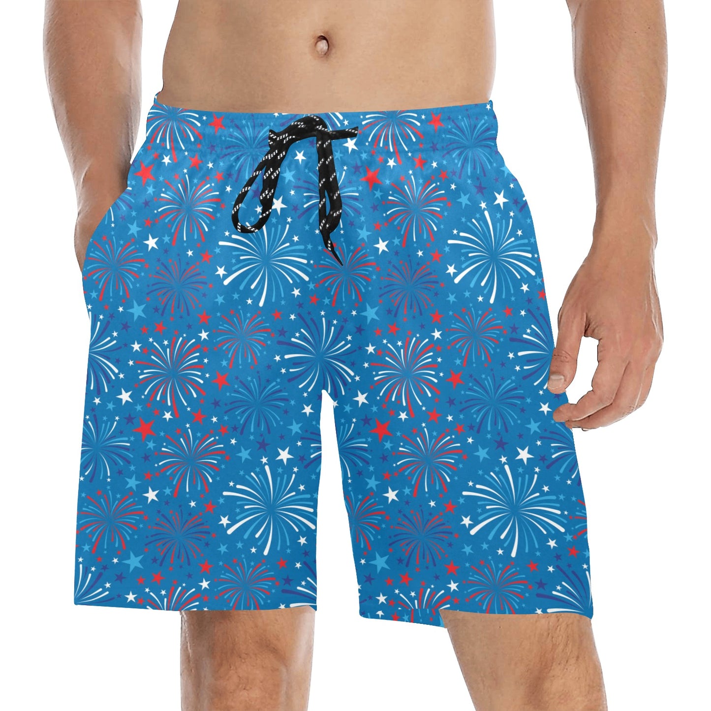 Firework Celebration Print Design LKS304 Men's Swim Trunks Beach Shorts
