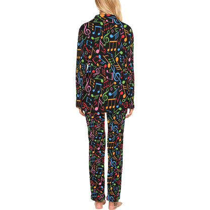 Music Note Colorful Themed Print Women's Long Pajama Set