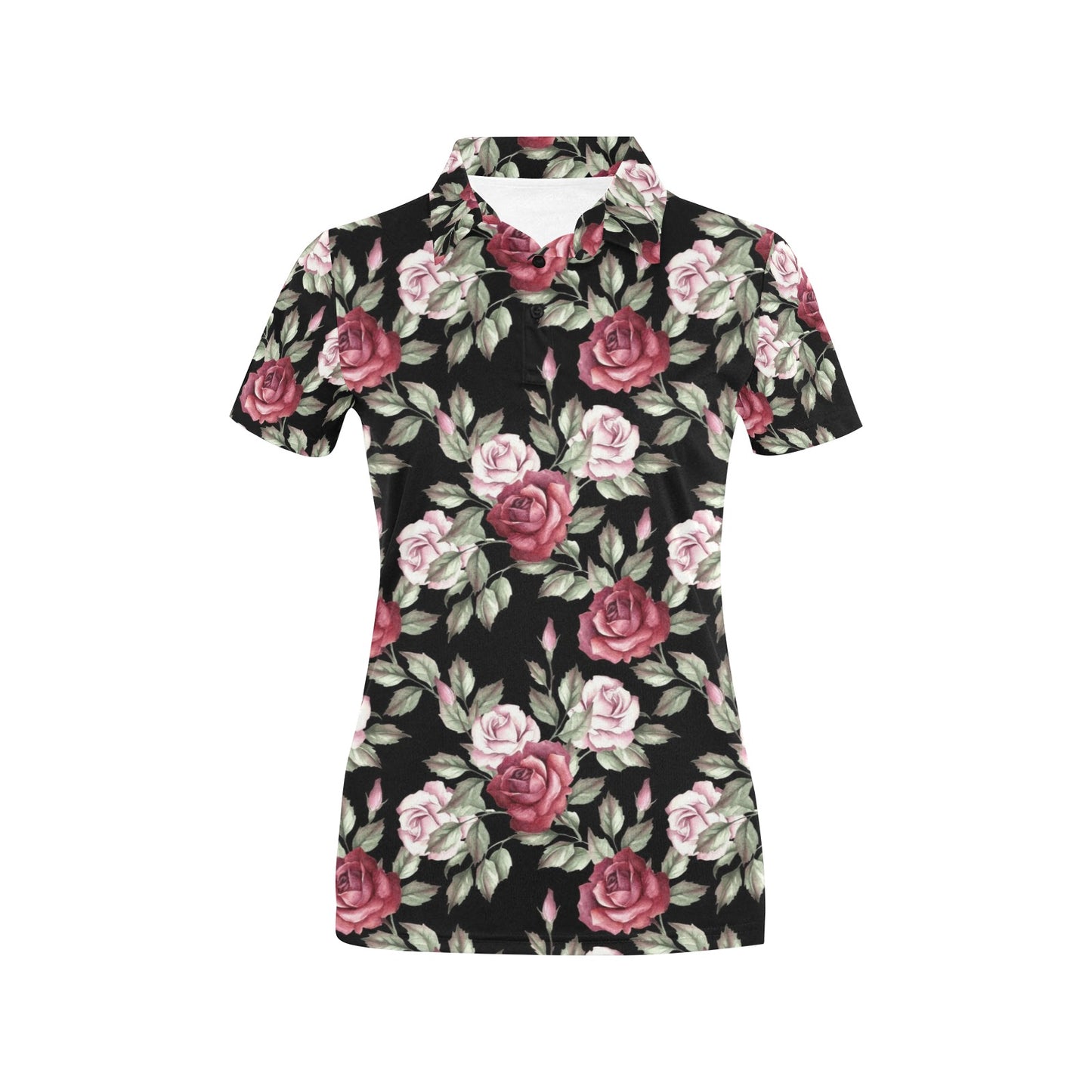 Rose Red Pink Pattern Print Design RO03 Women's Polo Shirt