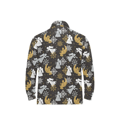 Angel Pattern Print Design 04 Long Sleeve Polo Shirt For Men's