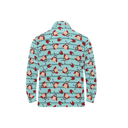Ladybug Happy Print Pattern Long Sleeve Polo Shirt For Men's