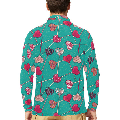 Lollipop Pattern Print Design LL01 Long Sleeve Polo Shirt For Men's