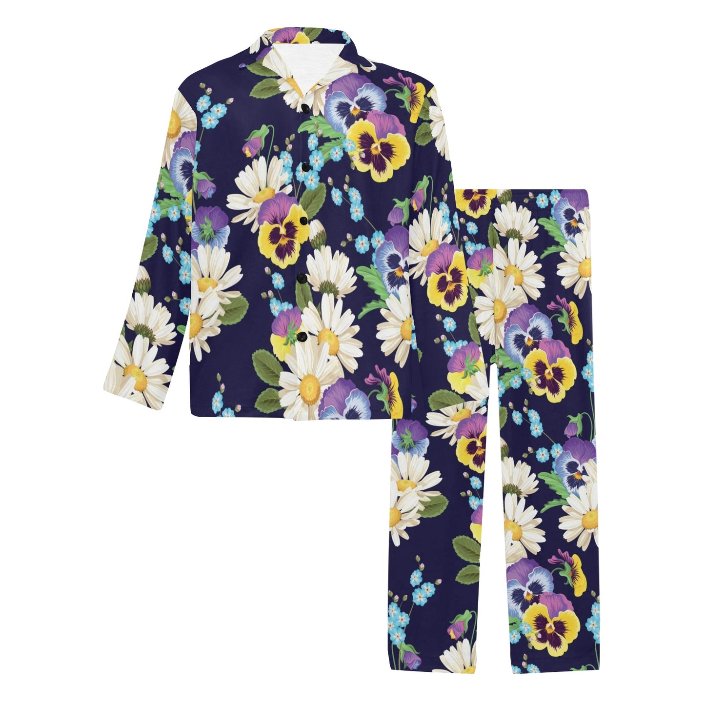 Pansy Pattern Print Design PS03 Men's Long Pajama Set