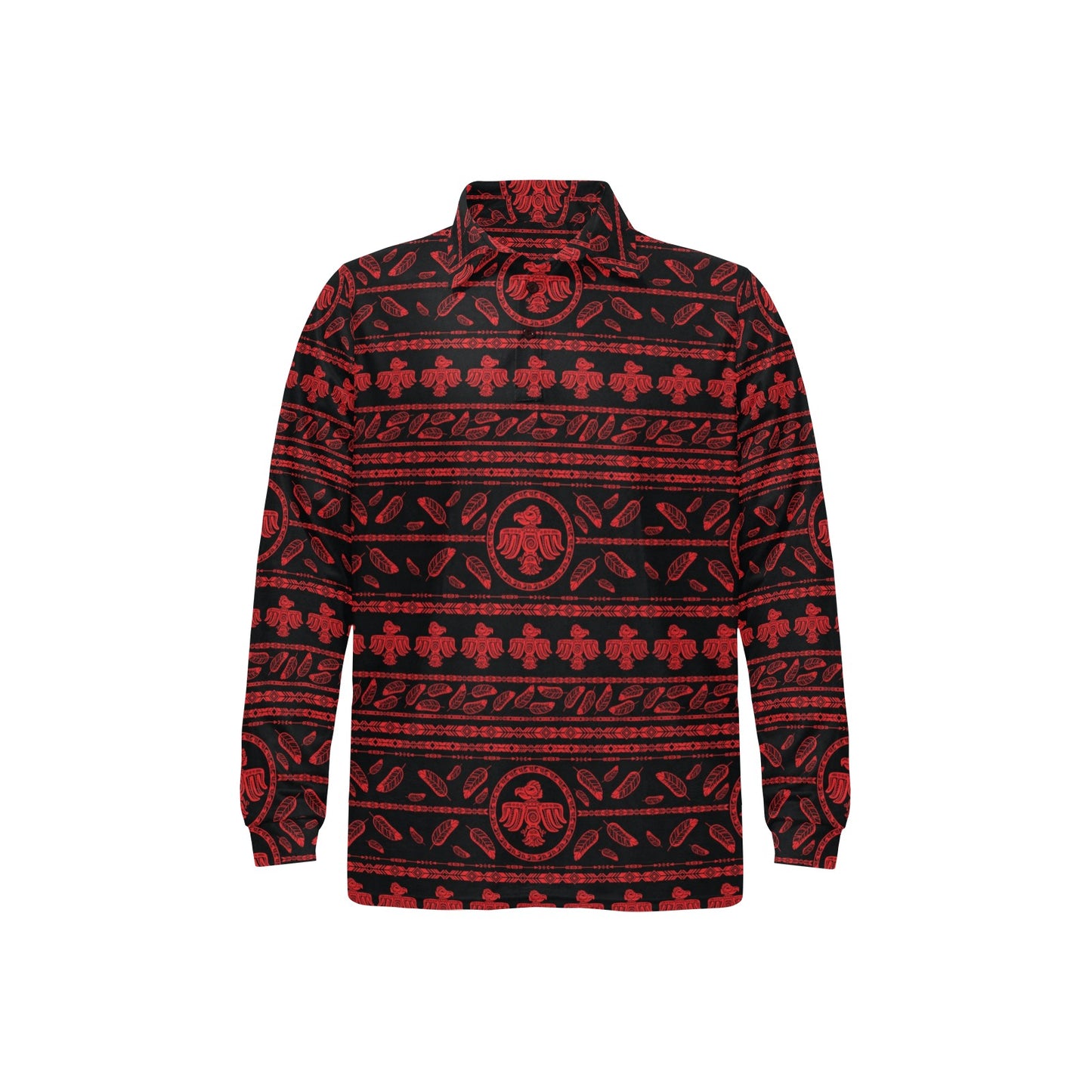 Native American Eagle Themed Print Long Sleeve Polo Shirt For Men's