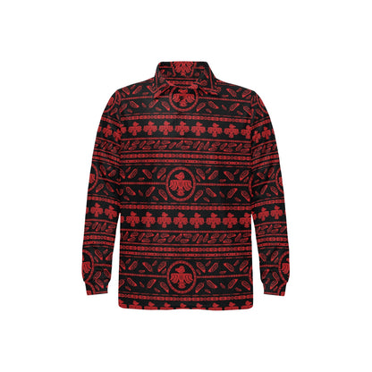 Native American Eagle Themed Print Long Sleeve Polo Shirt For Men's