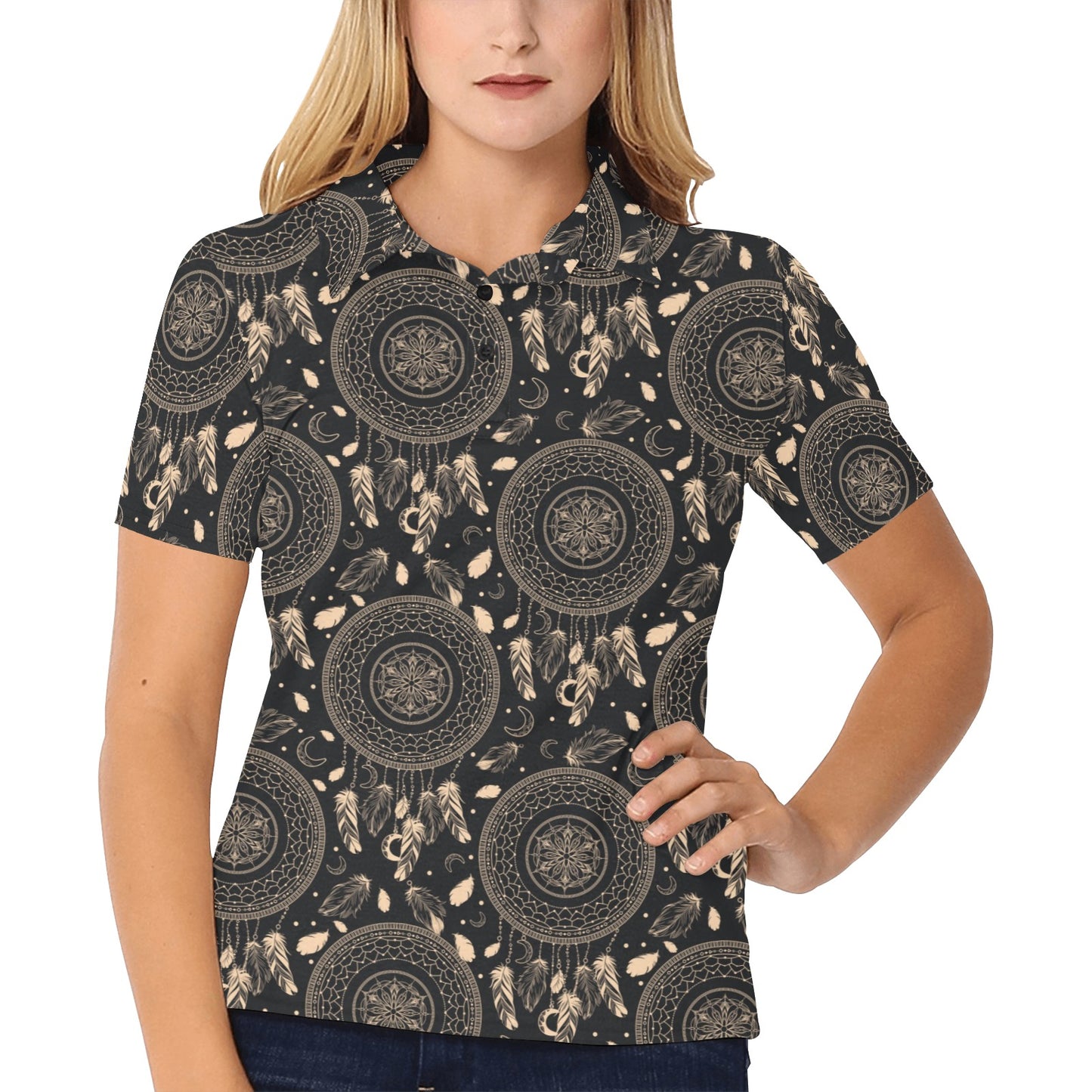 Dream Catcher Mandala Boho Moon Women's Polo Shirt
