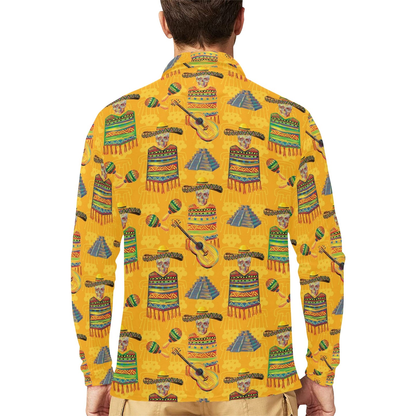Maracas Mexican Style Pattern Print Design 02 Long Sleeve Polo Shirt For Men's