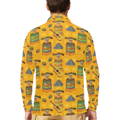 Maracas Mexican Style Pattern Print Design 02 Long Sleeve Polo Shirt For Men's