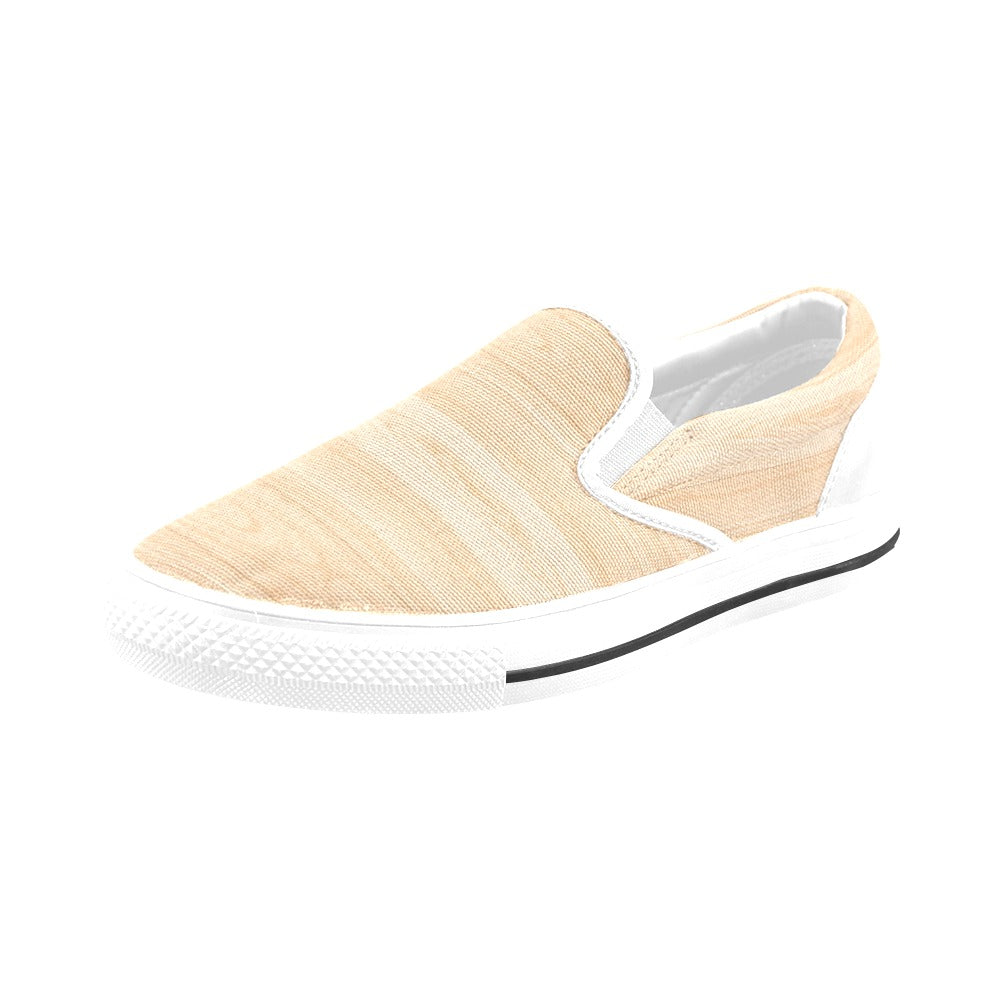Wood Texture Print Design LKS302 White Slip Ons Canvas Women's Shoes
