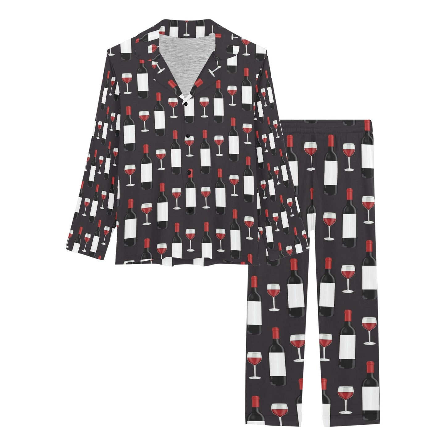 Wine Print Design LKS309 Women's Long Pajama Set