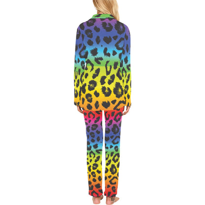 Rainbow Leopard Pattern Print Design A01 Women's Long Pajama Set