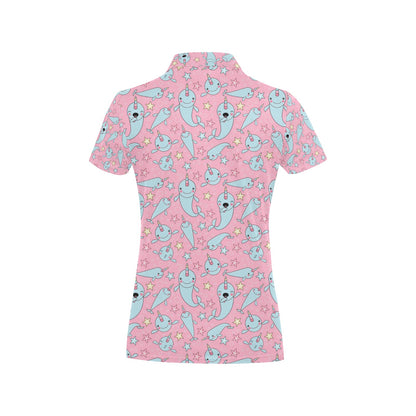 Narwhal Cartoon Cute Print Women's Polo Shirt