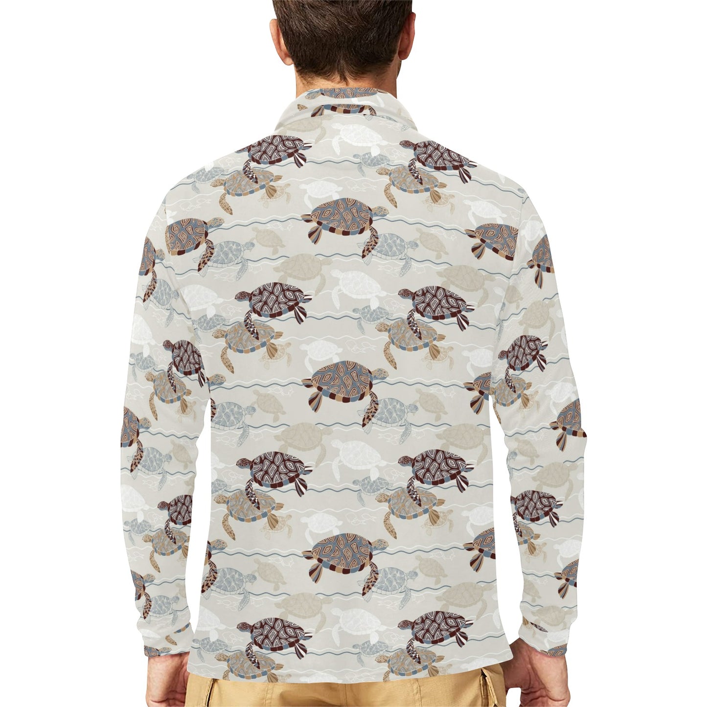 Sea Turtle Pattern Print Design T07 Long Sleeve Polo Shirt For Men's