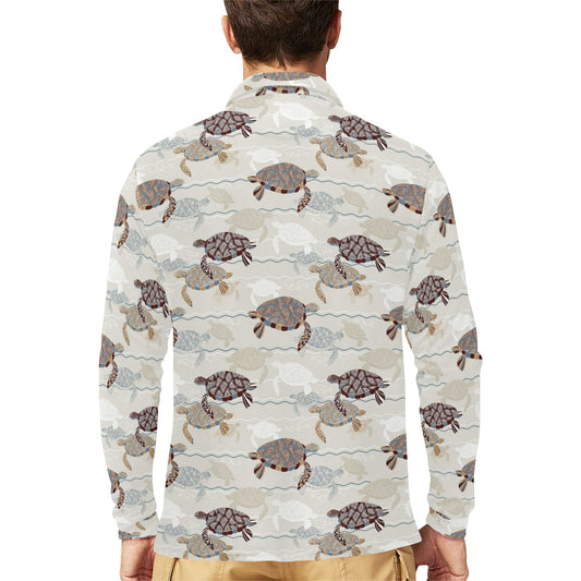 Sea Turtle Pattern Print Design T07 Long Sleeve Polo Shirt For Men's