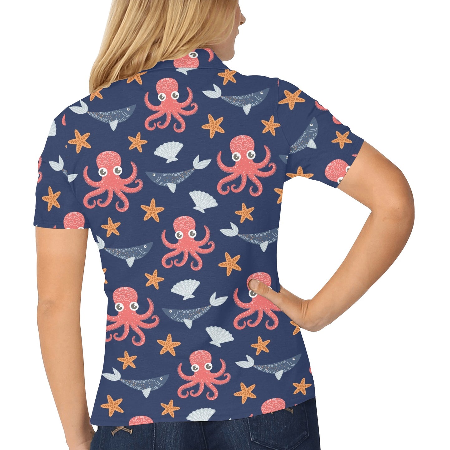 Octopus Pattern Print Design A04 Women's Polo Shirt