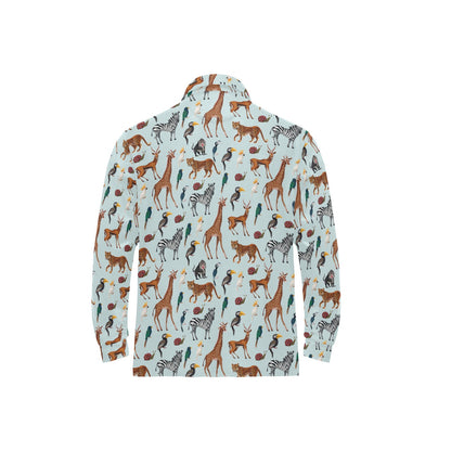 Safari Animal Print Design LKS306 Long Sleeve Polo Shirt For Men's
