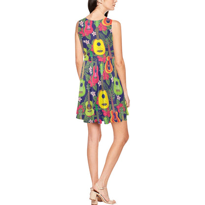 Ukulele Tropical Pattern Print Design 03 Sleeveless Dress