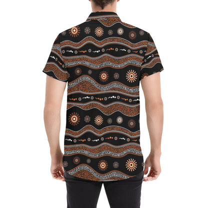 Aboriginal Print Design LKS404 Men Short Sleeve Button Up Shirt