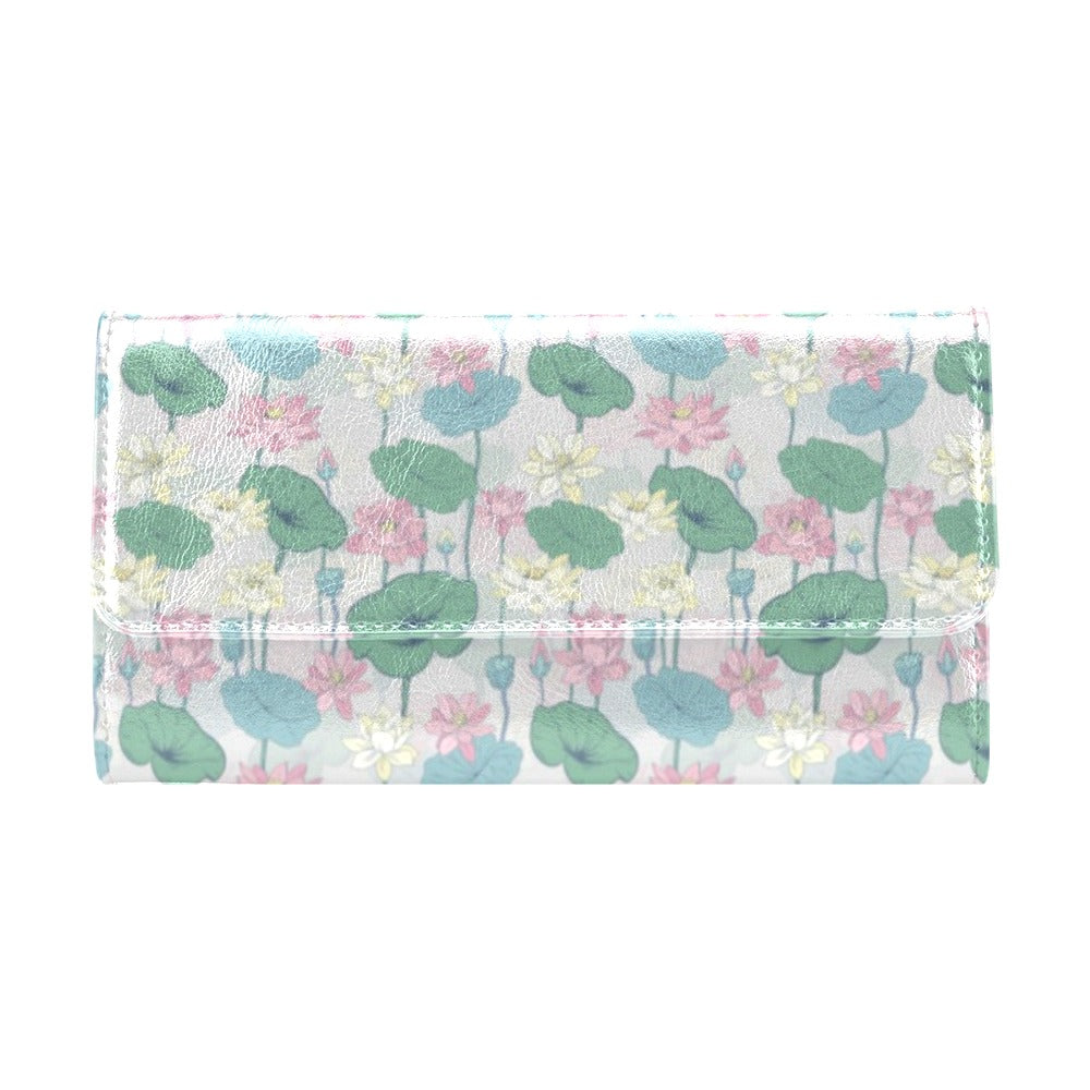 Water Lily Print Design LKS305 Women's Trifold Wallet