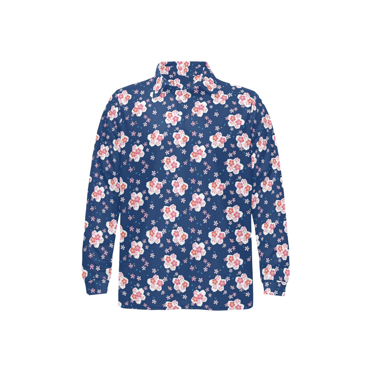 Sakura Print Design LKS306 Long Sleeve Polo Shirt For Men's
