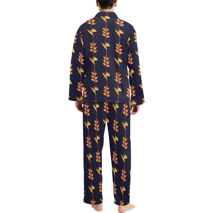Heliconia Pattern Print Design HL06 Men's Long Pajama Set